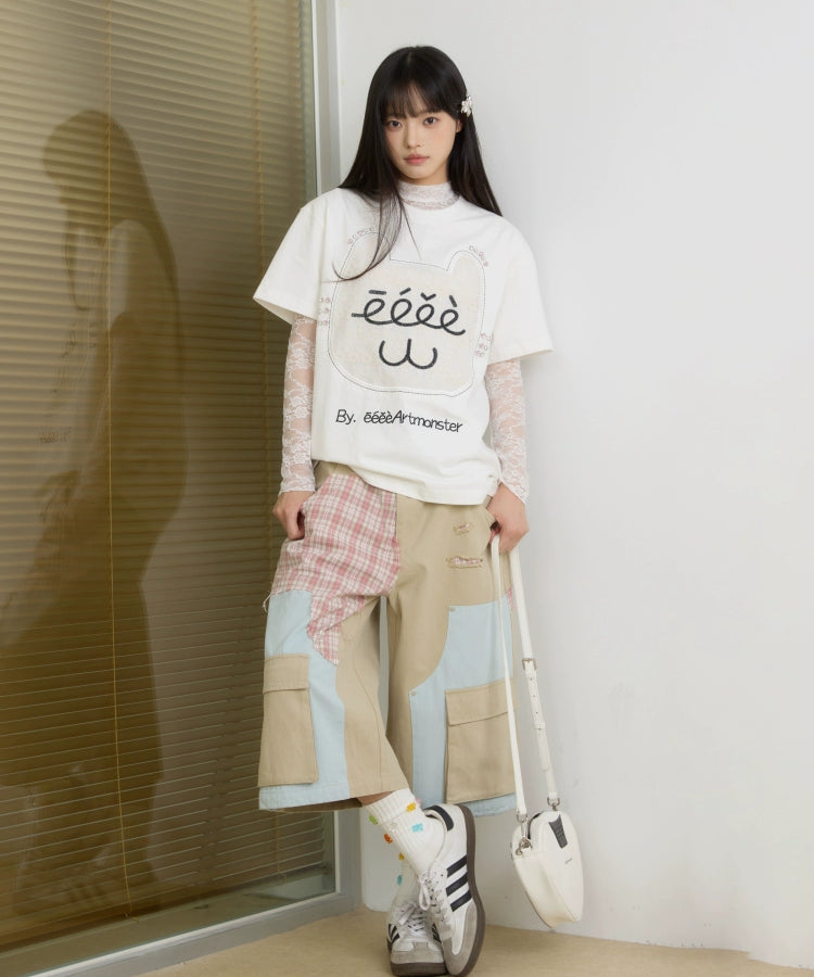 “芭蕾猫咪”｜eeee原创设计感蕾丝贴布绣T恤搞怪钻石猫咪短袖夏