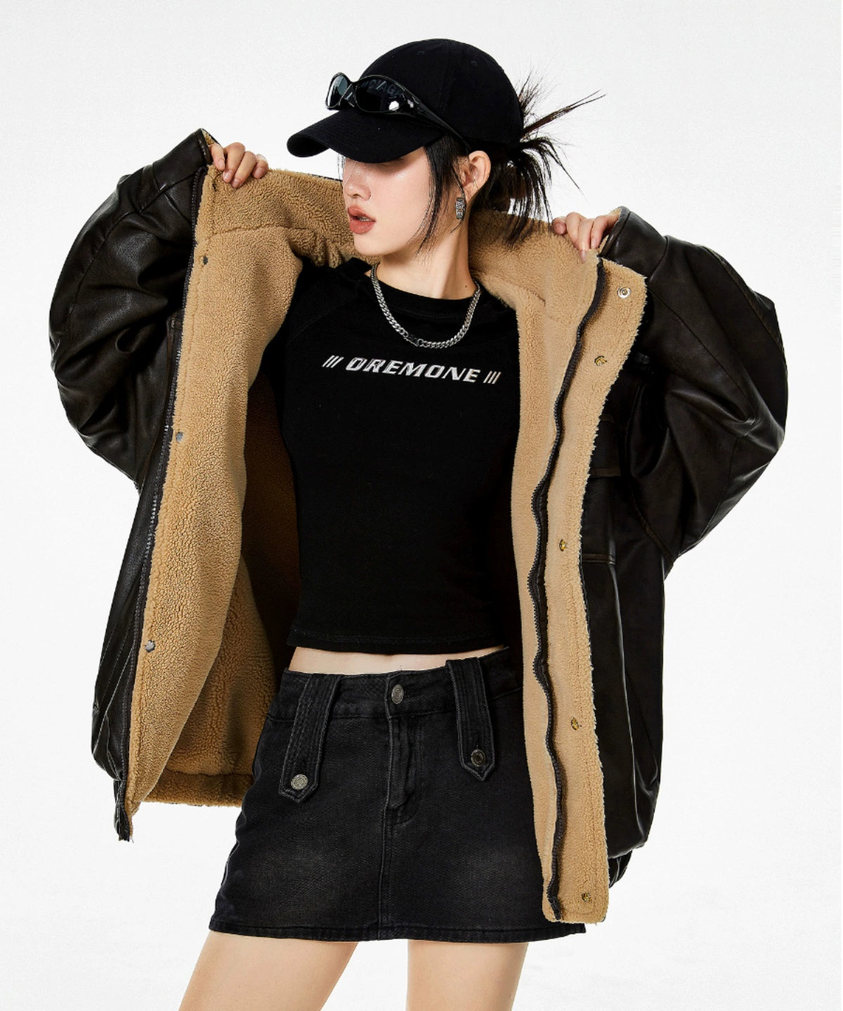 ICH MODE 美式复古皮衣棉服女冬季夹棉棉衣加绒加厚外套高级感