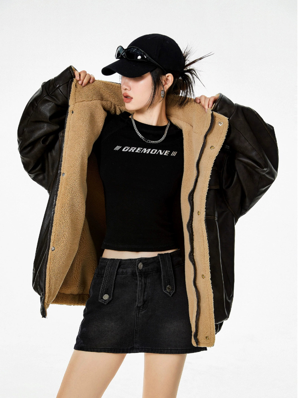 ICH MODE 美式复古皮衣棉服女冬季夹棉棉衣加绒加厚外套高级感