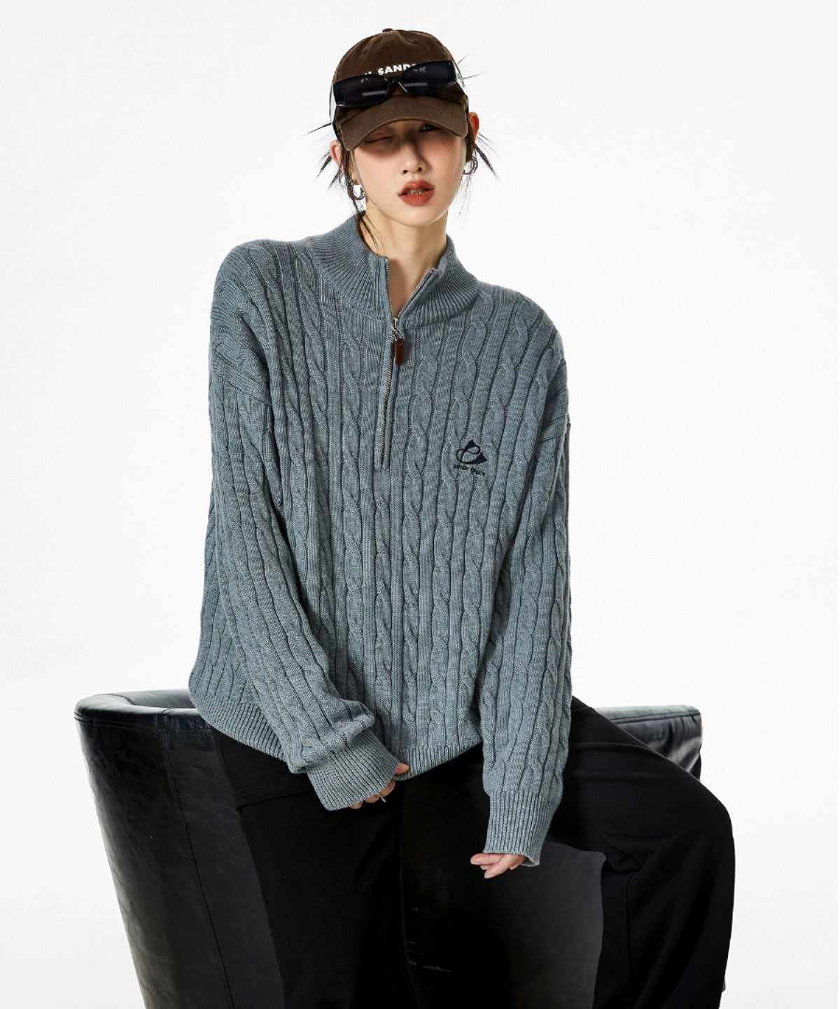 ICH MODE 美式复古半高领毛衣女秋冬季慵懒风软糯针织杉外套新款