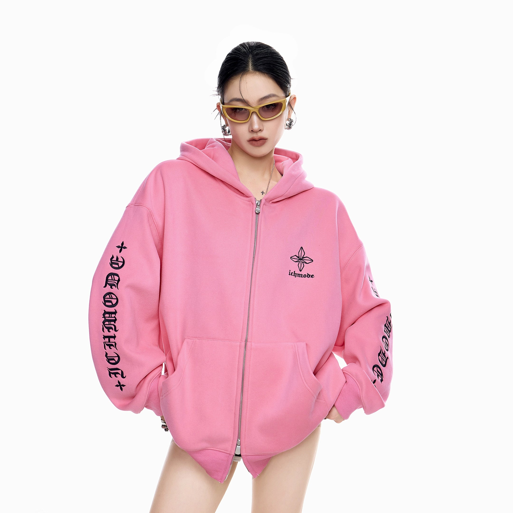 ICH MODE 美式哥特风十字架卫衣外套女秋冬新款宽松拉链开衫上衣