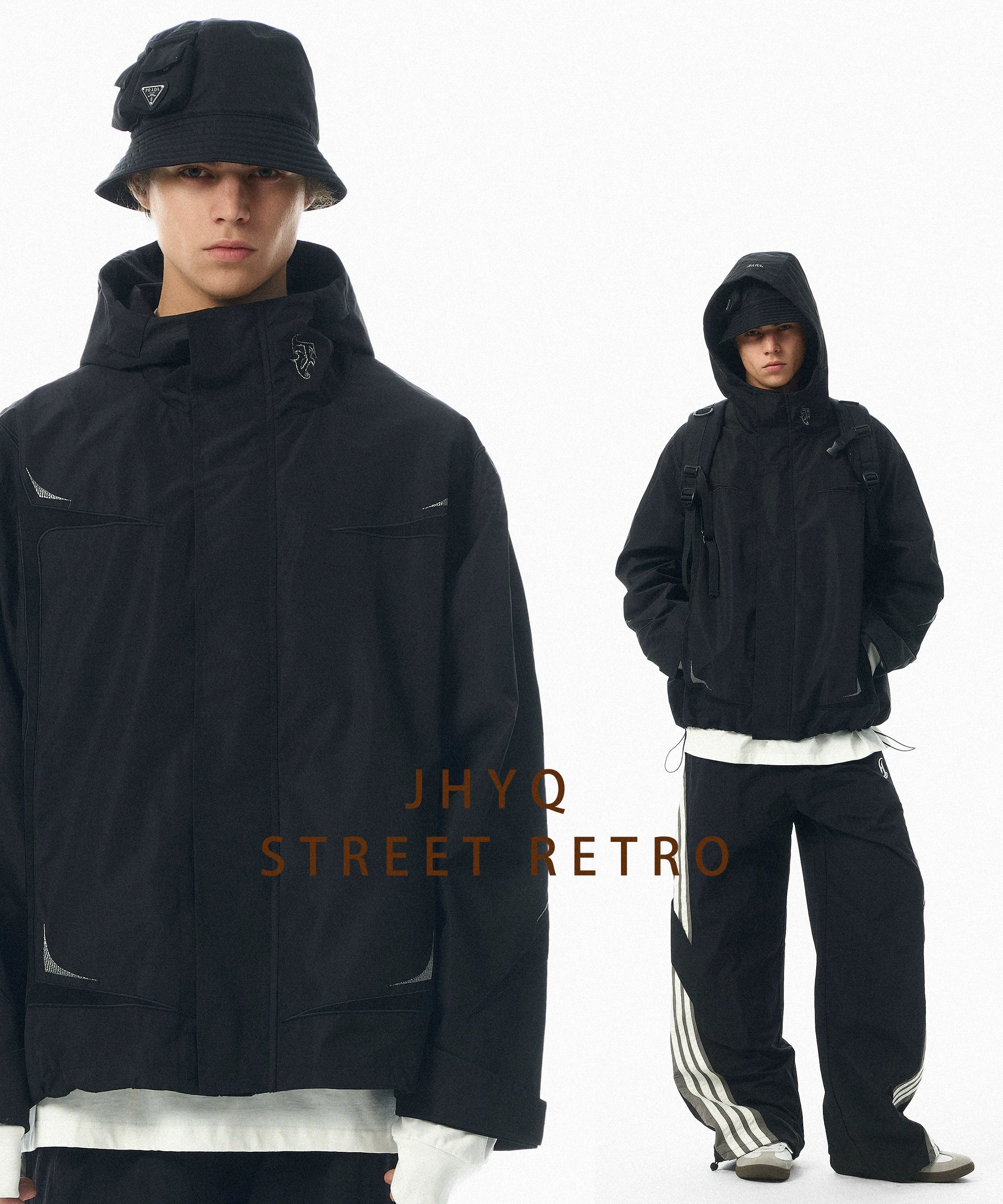 【檀健次同款】JHYQ户外连帽冲锋夹克衣服男宽松三防面料登山外套