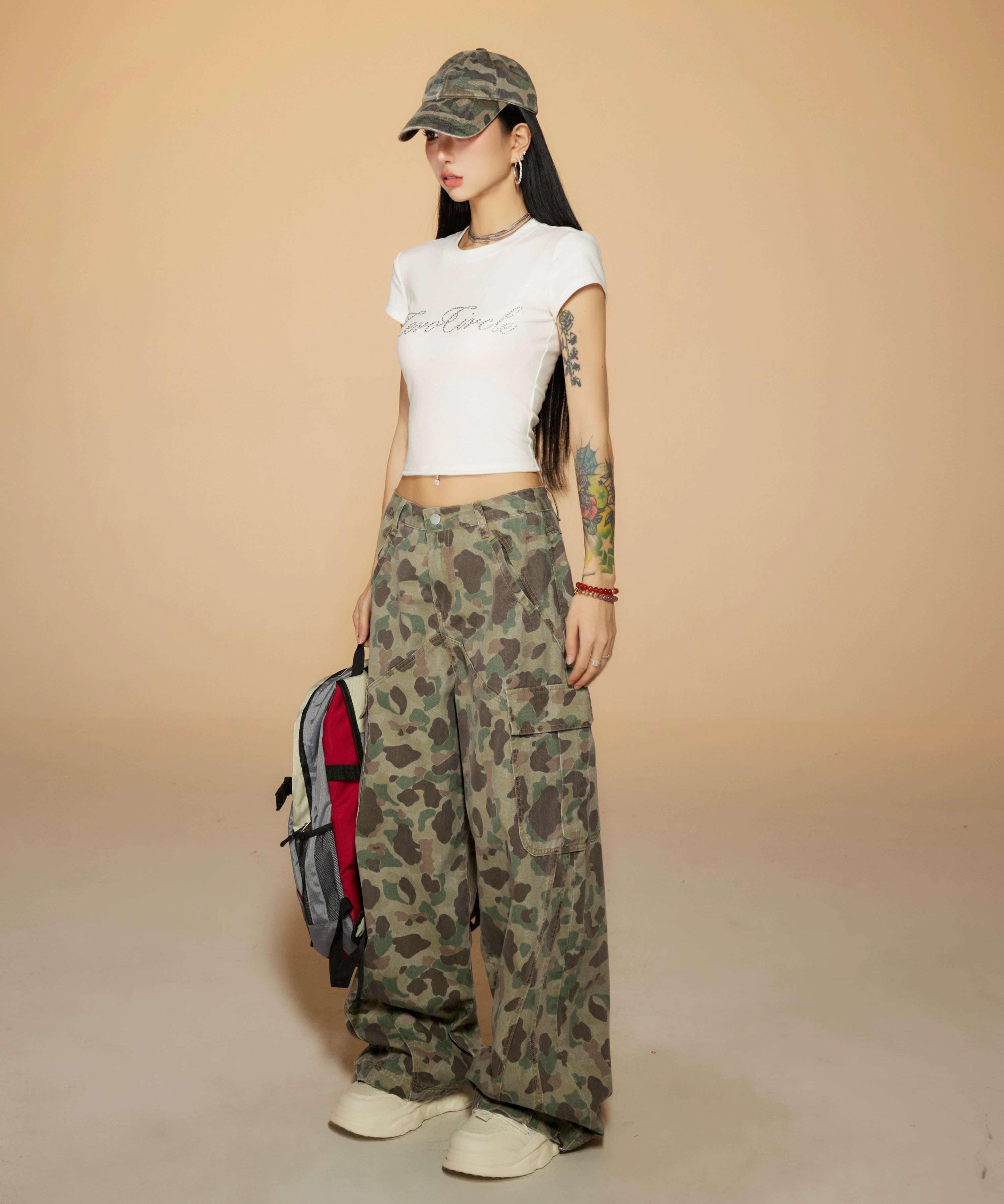 野生zerocircle迷彩工装裤女春夏设计感宽松显瘦直筒阔腿休闲裤子
