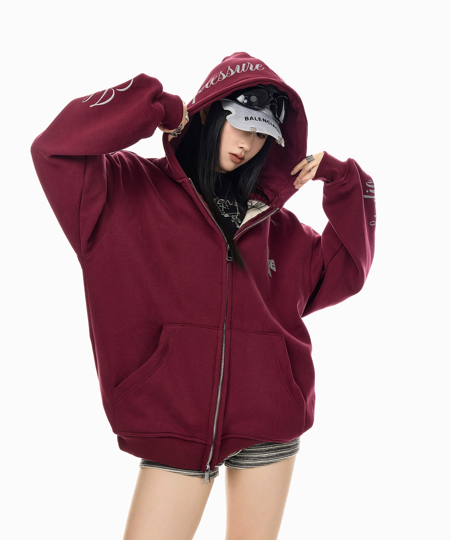 ICH MODE 美式复古哥特加绒连帽卫衣外套女新款秋冬宽松开衫上衣