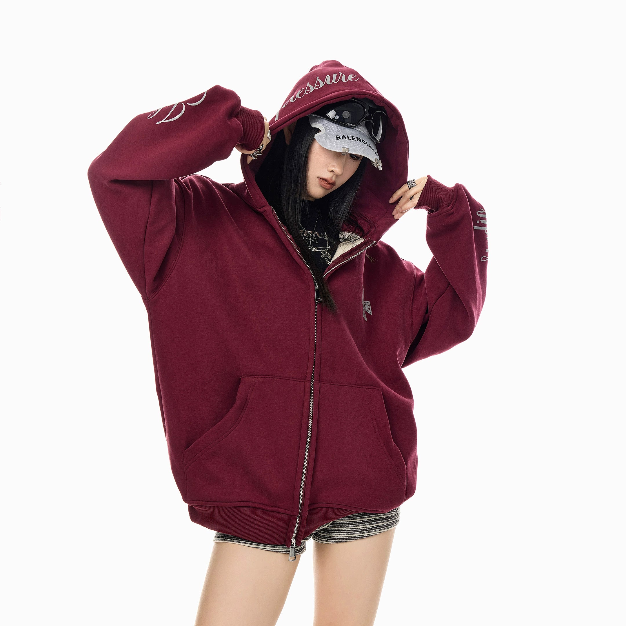 ICH MODE 美式复古哥特加绒连帽卫衣外套女新款秋冬宽松开衫上衣