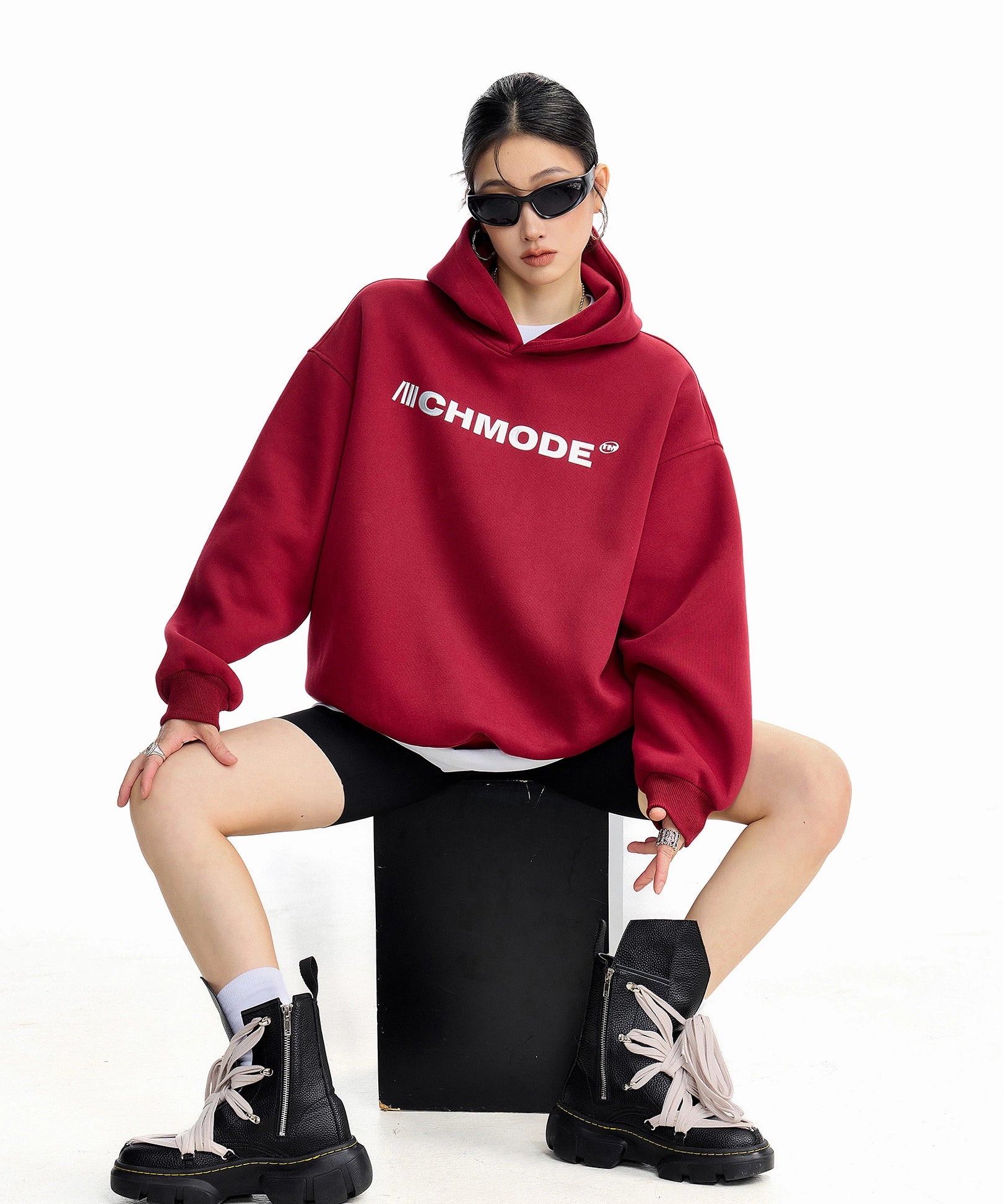 ICH MODE 美式印花黑色连帽卫衣女秋冬宽松流行外套上衣2025新款