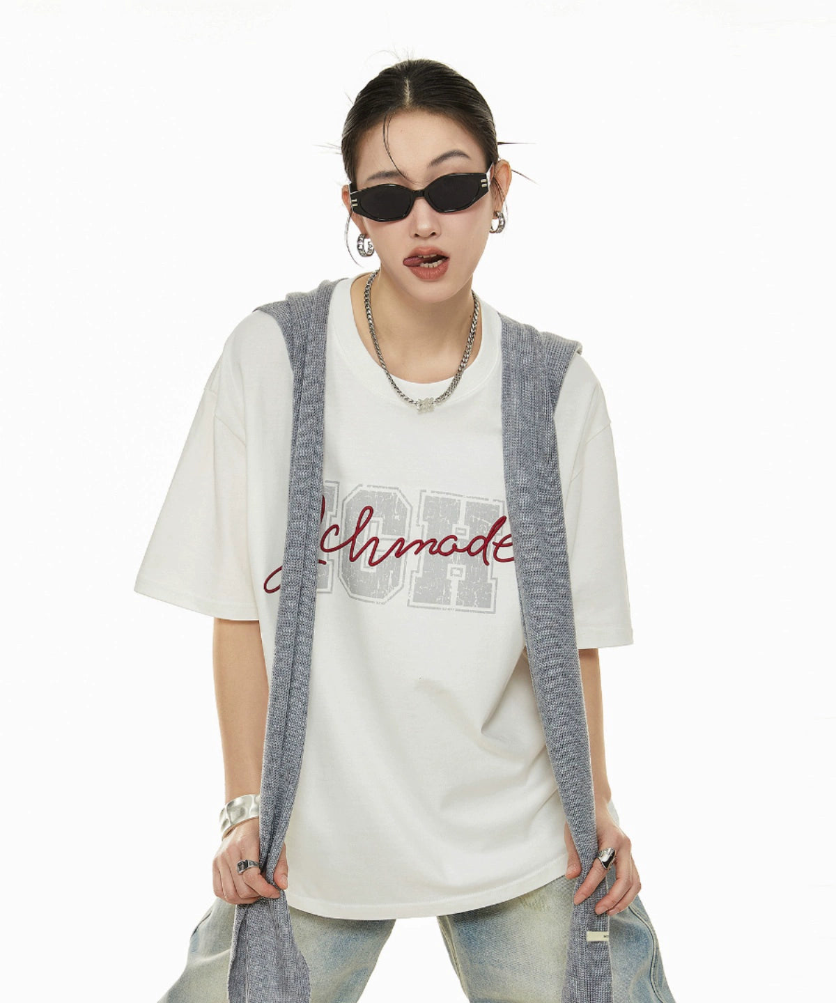 ICH MODE 美式复古白色短袖t恤女2025夏季新款宽松慵懒风半袖上衣