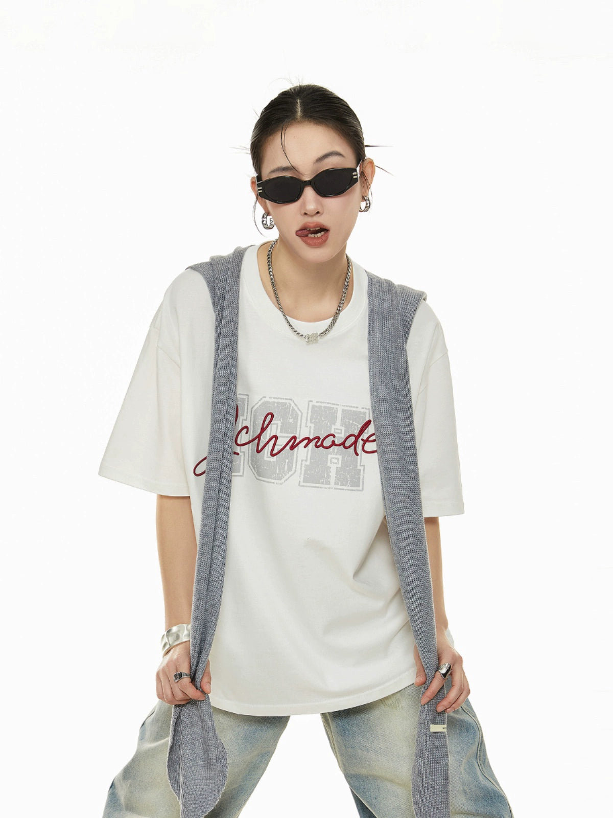 ICH MODE 美式复古白色短袖t恤女2025夏季新款宽松慵懒风半袖上衣