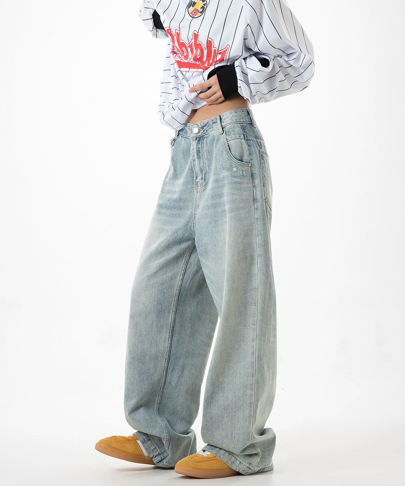 ICH MODE 美式复古宽松牛仔裤女2025新款直筒阔腿工装裤休闲裤子