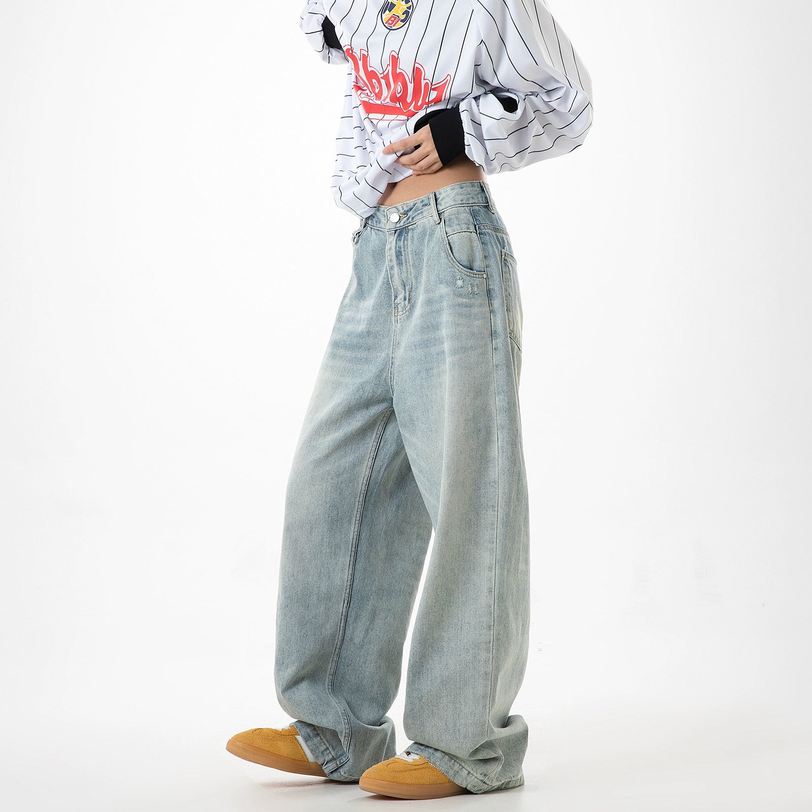ICH MODE 美式复古宽松牛仔裤女2025新款直筒阔腿工装裤休闲裤子