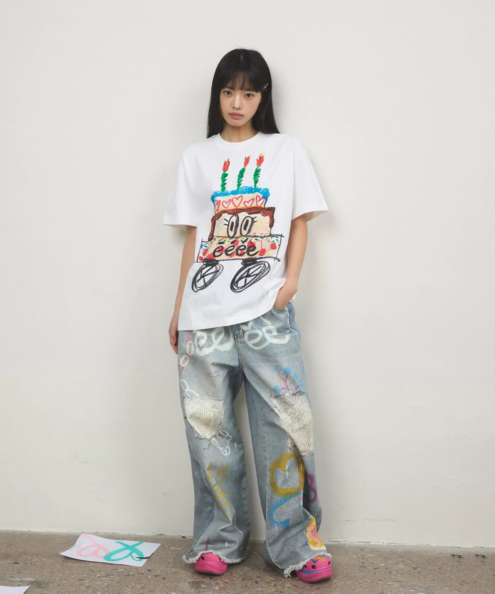 “逃跑蛋糕”| eeee手绘生日蛋糕创意T恤小众涂鸦艺术印花短袖夏