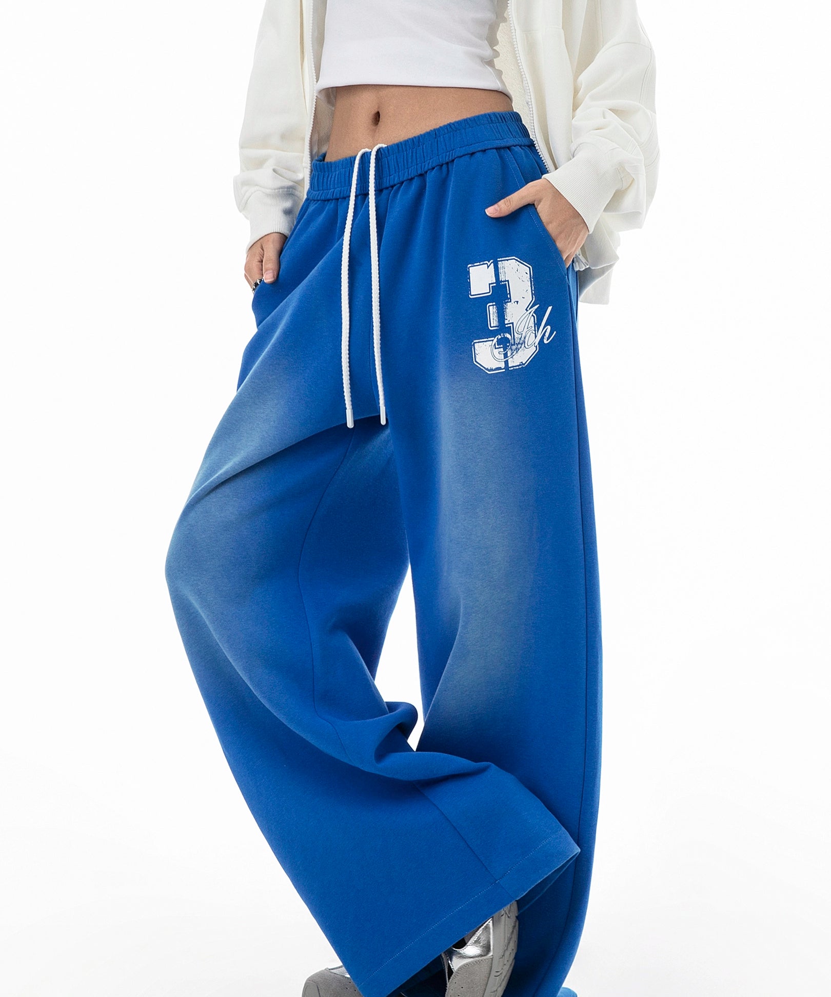 ICH MODE 美式复古水洗休闲裤女秋冬直筒裤宽松阔腿裤运动裤卫裤