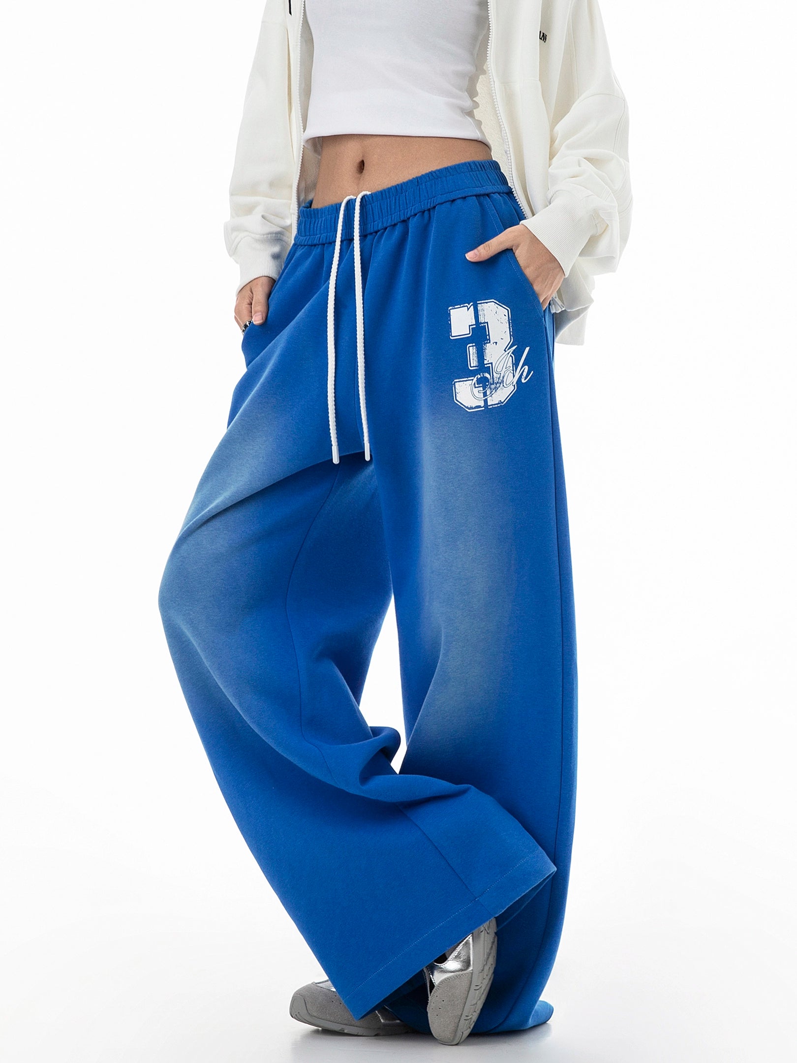 ICH MODE 美式复古水洗休闲裤女秋冬直筒裤宽松阔腿裤运动裤卫裤