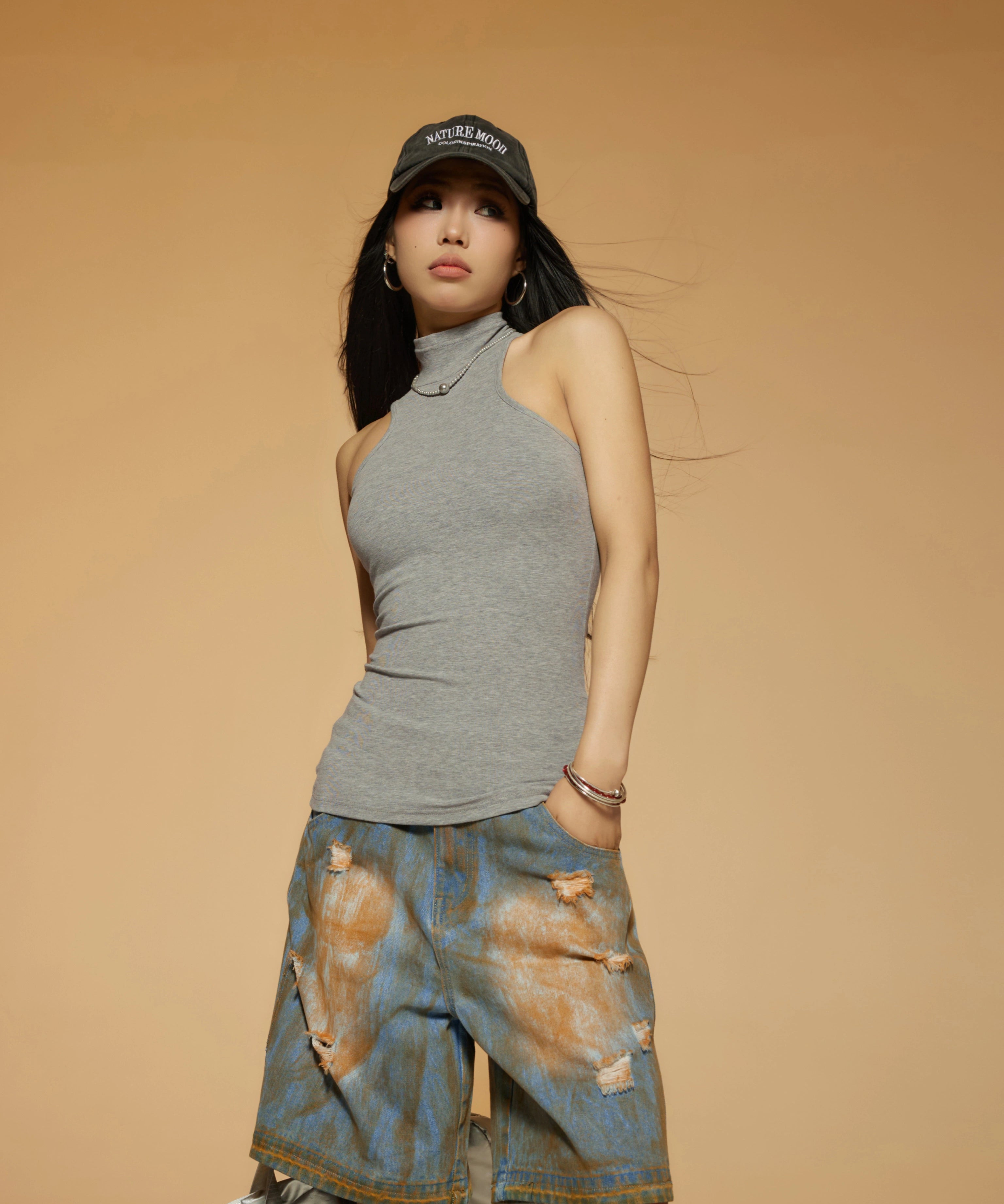 野生zerocircle复古蓝水洗低腰牛仔短裤女春小众显瘦宽松直筒裤子