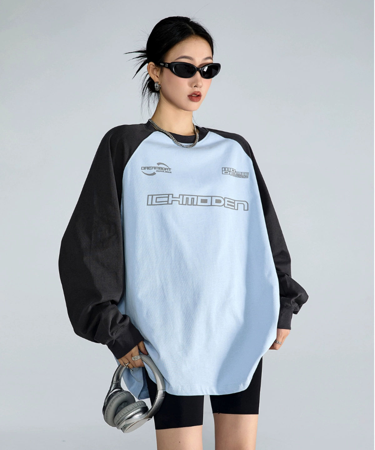 ICH MODE 美式复古圆领卫衣女2025新款秋宽松休闲百搭T恤上衣