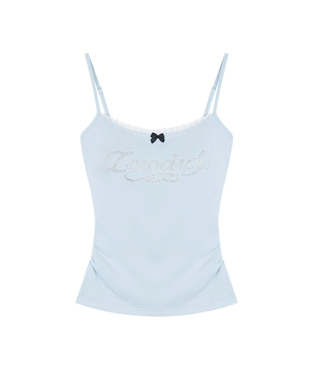 野生zero红蓝色吊带胸垫无袖背心女夏设计感外穿辣妹修身烫钻上衣