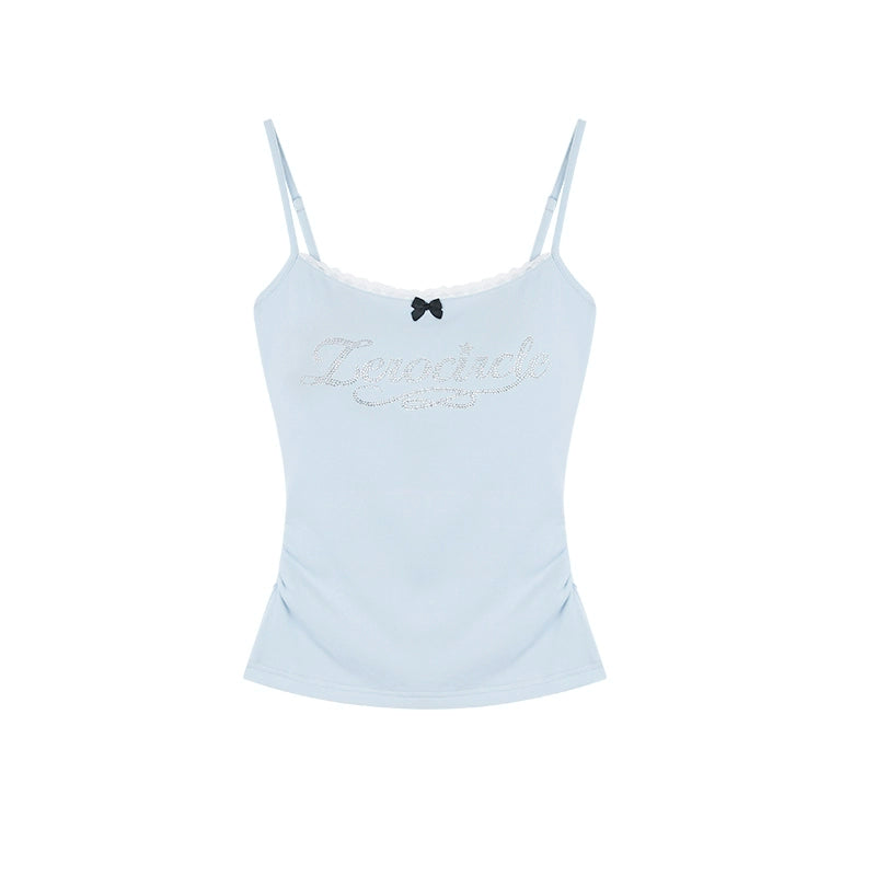 野生zero红蓝色吊带胸垫无袖背心女夏设计感外穿辣妹修身烫钻上衣