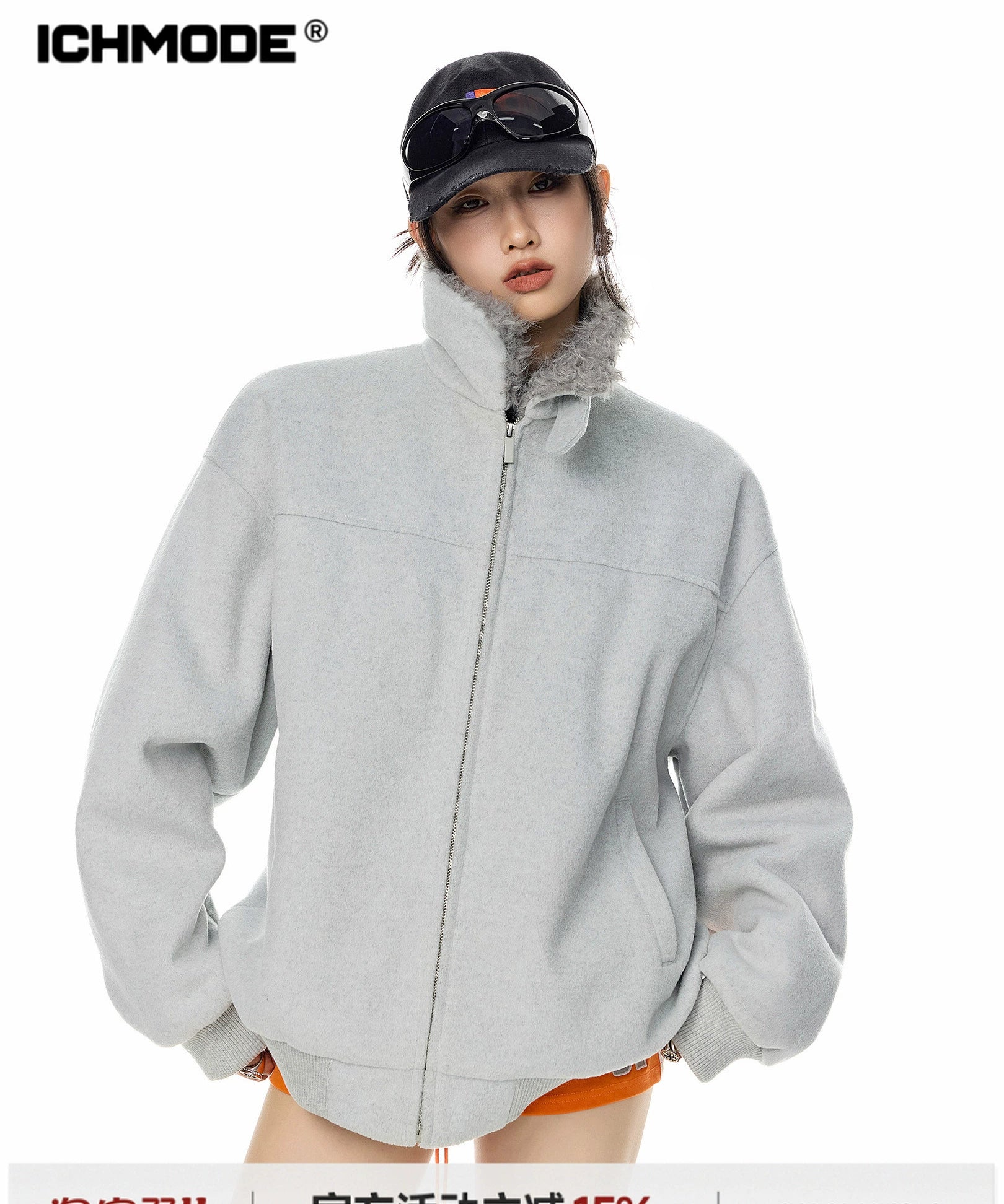 ICH MODE 美式复古毛领翻领棉服女2025新款冬季宽松防寒棉衣外套