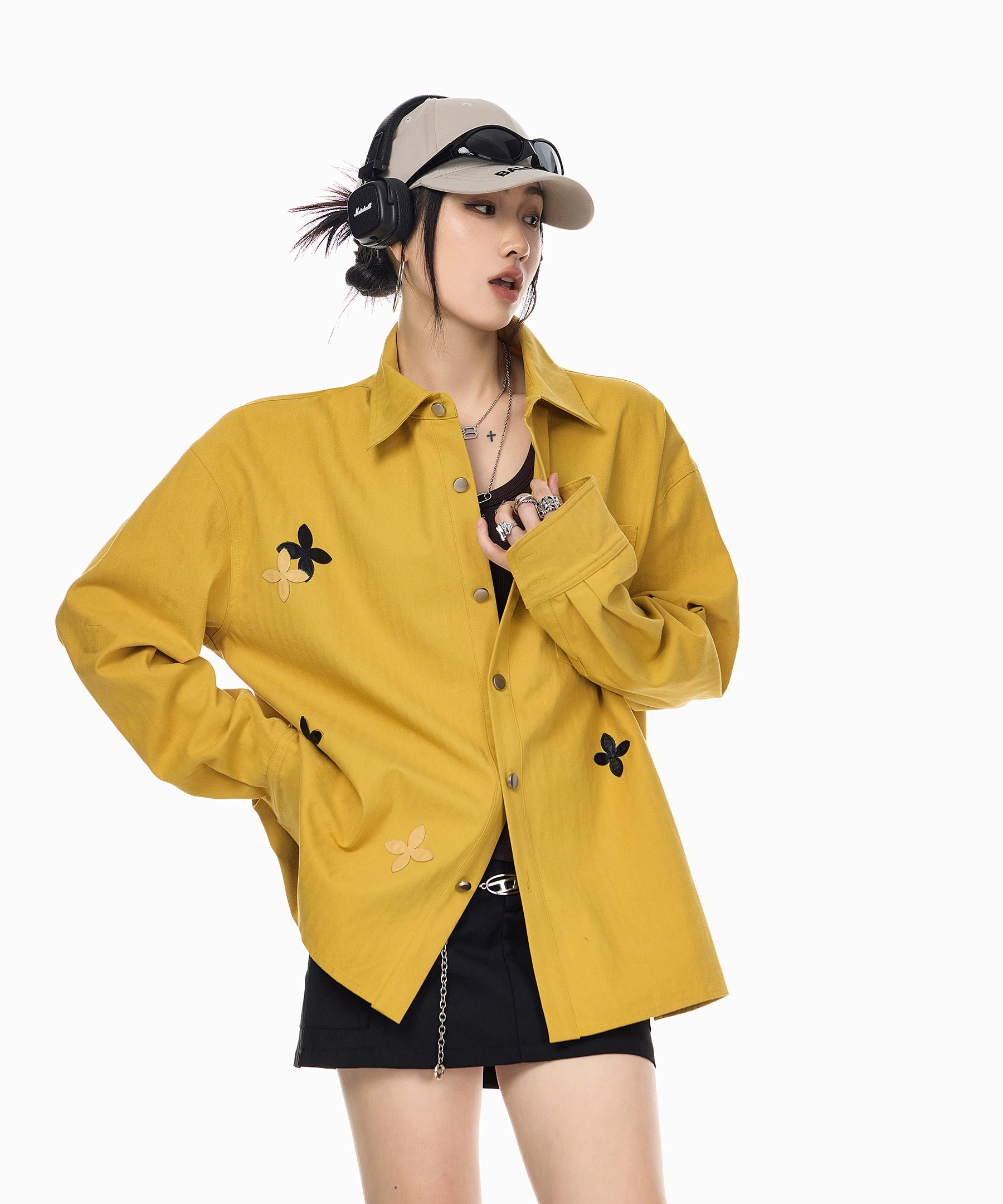 ICH MODE 美式复古刺绣长袖衬衫女2025新款宽松衬衣休闲开衫外套