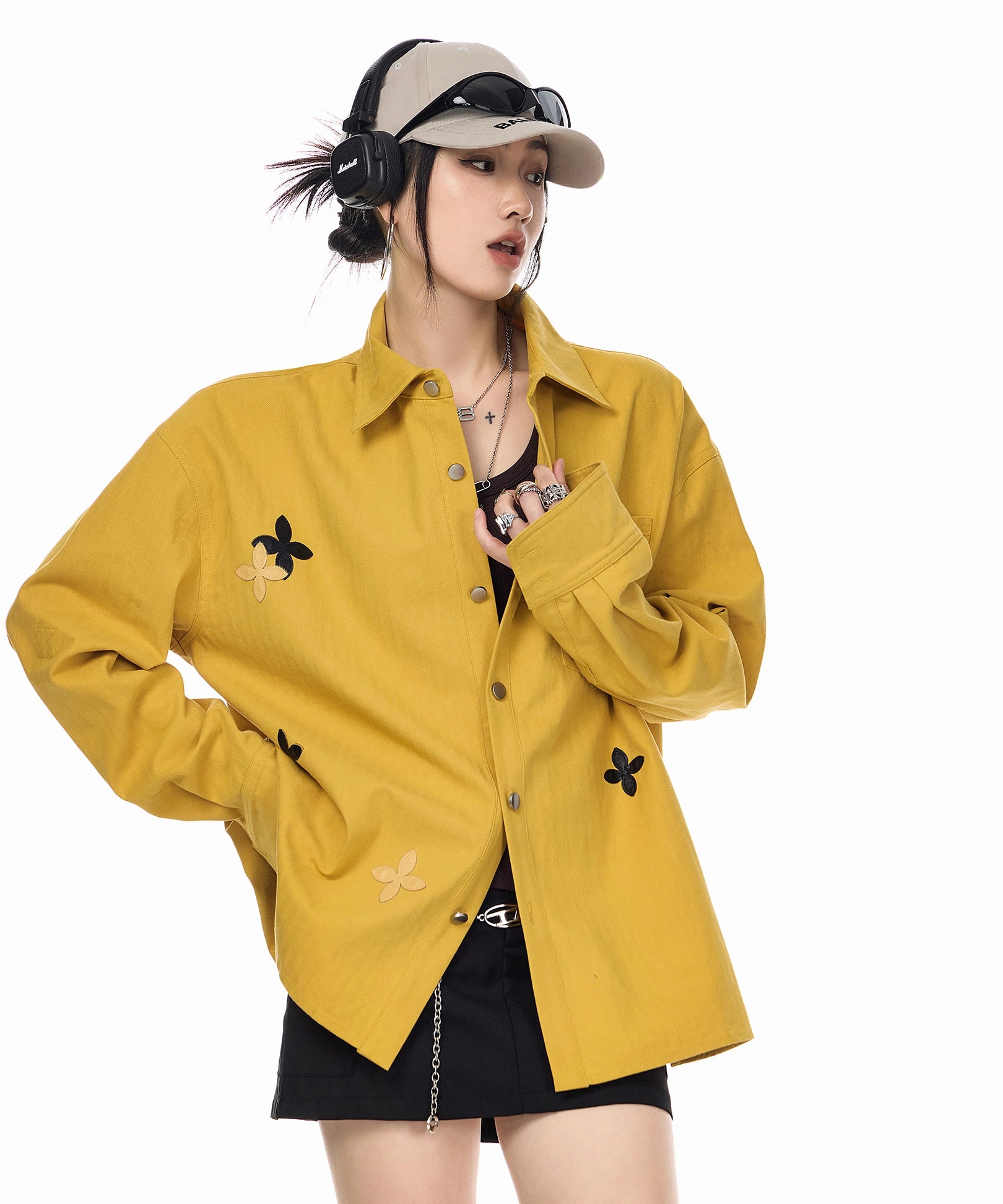 ICH MODE 美式复古刺绣长袖衬衫女2025新款宽松衬衣休闲开衫外套