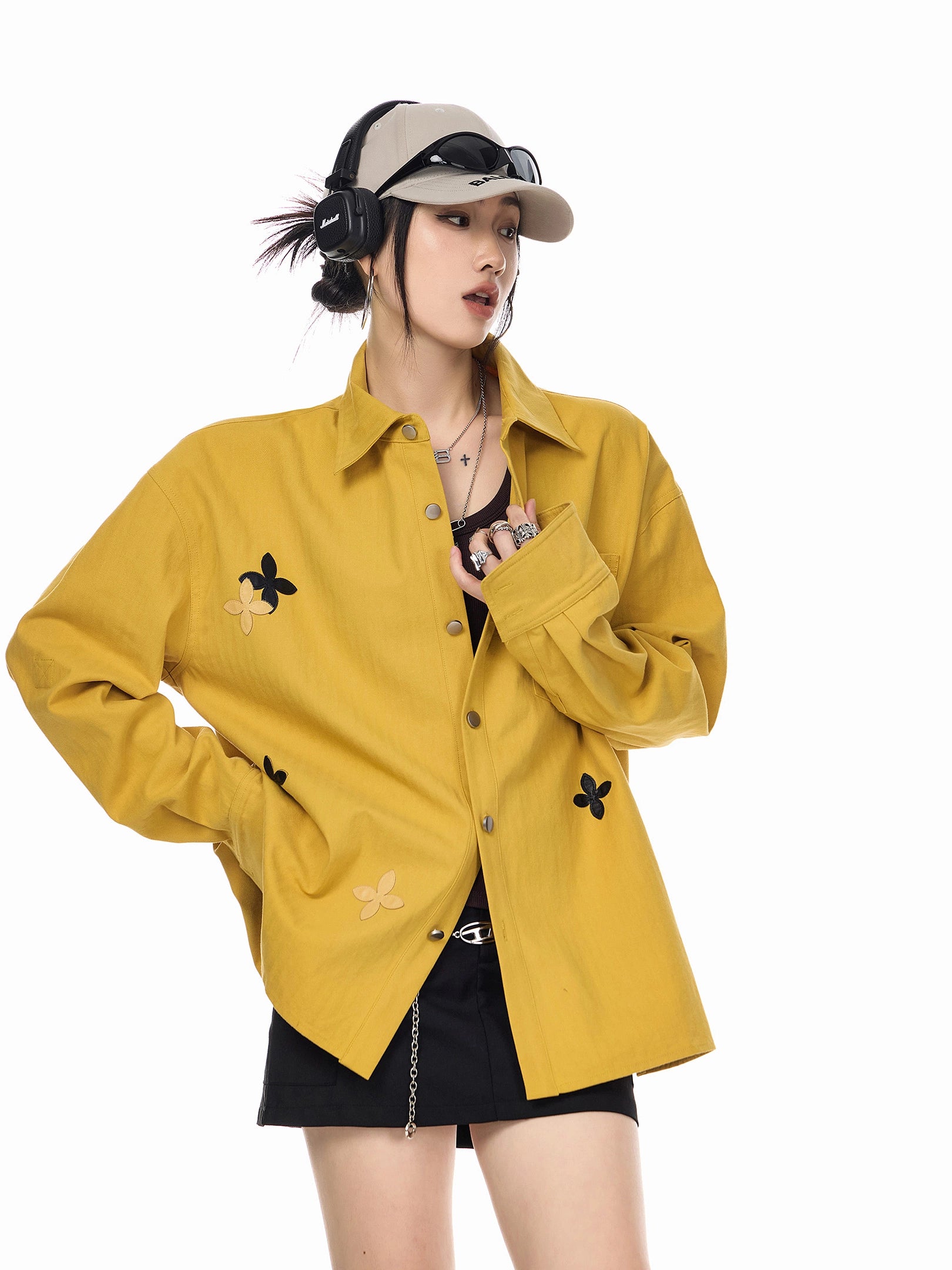 ICH MODE 美式复古刺绣长袖衬衫女2025新款宽松衬衣休闲开衫外套