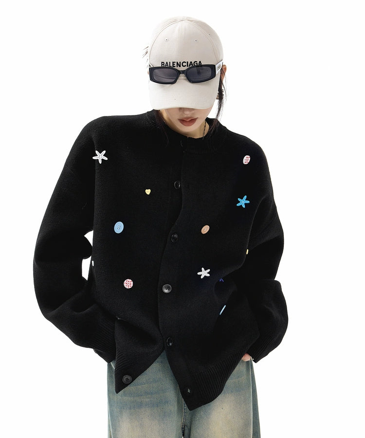 ICH MODE 美式复古海星纽扣针织开衫女秋冬季慵懒氛围感毛衣外套