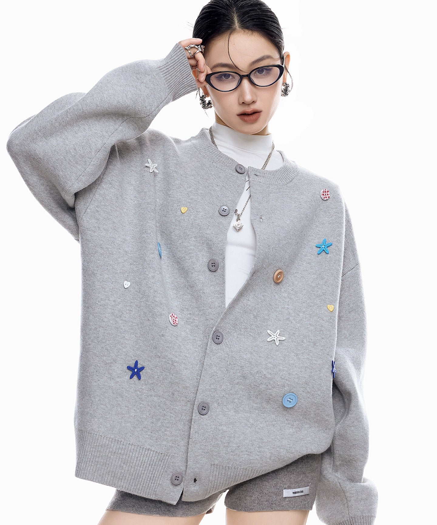 ICH MODE 美式复古海星纽扣针织开衫女秋冬季慵懒氛围感毛衣外套