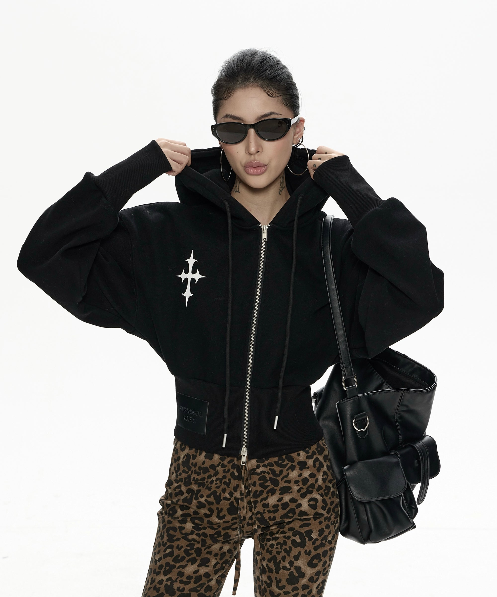 野生zero 开衫印花卫衣女秋冬新款美式复古加厚短款长袖上衣外套