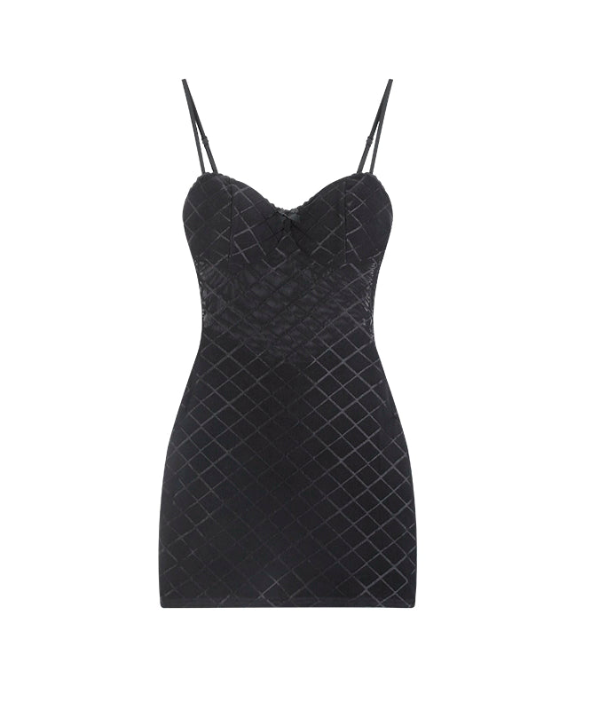 野生zero红色格子网纱吊带连衣裙女夏季季辣妹收腰修身包臀短裙子