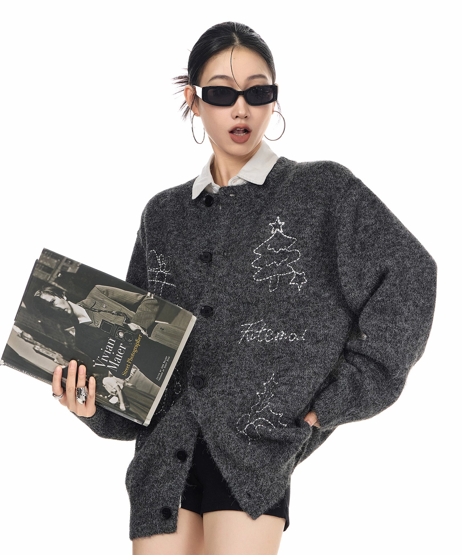 ICH MODE 美式复古圣诞针织毛衣开衫女2025新款秋冬休闲毛衣外套