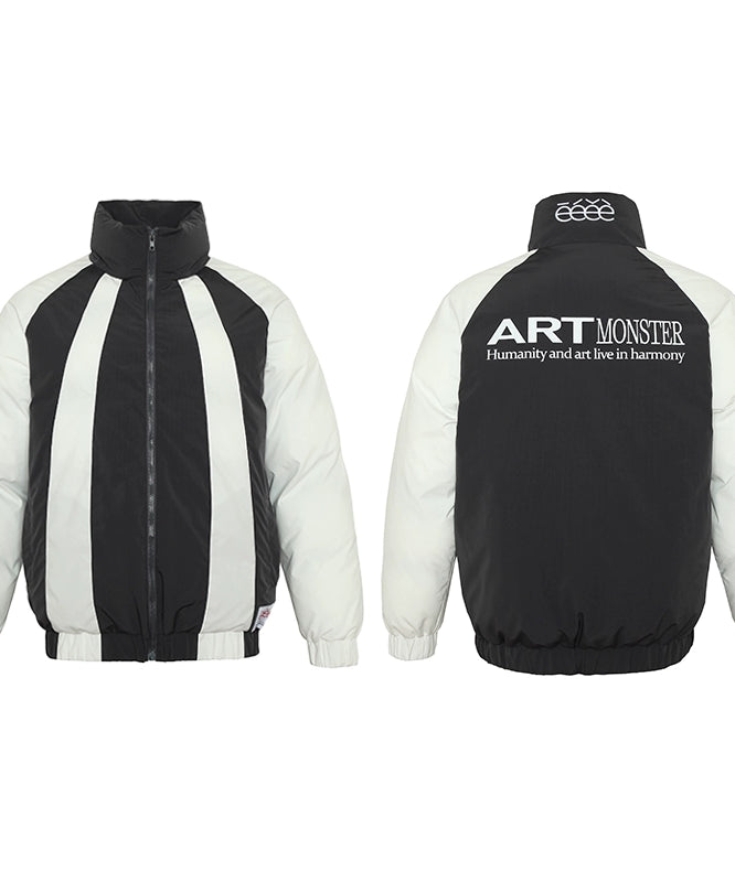 eeeeArtmonster拼接立领原创棉服秋冬潮牌复古宽松暗纹休闲外套