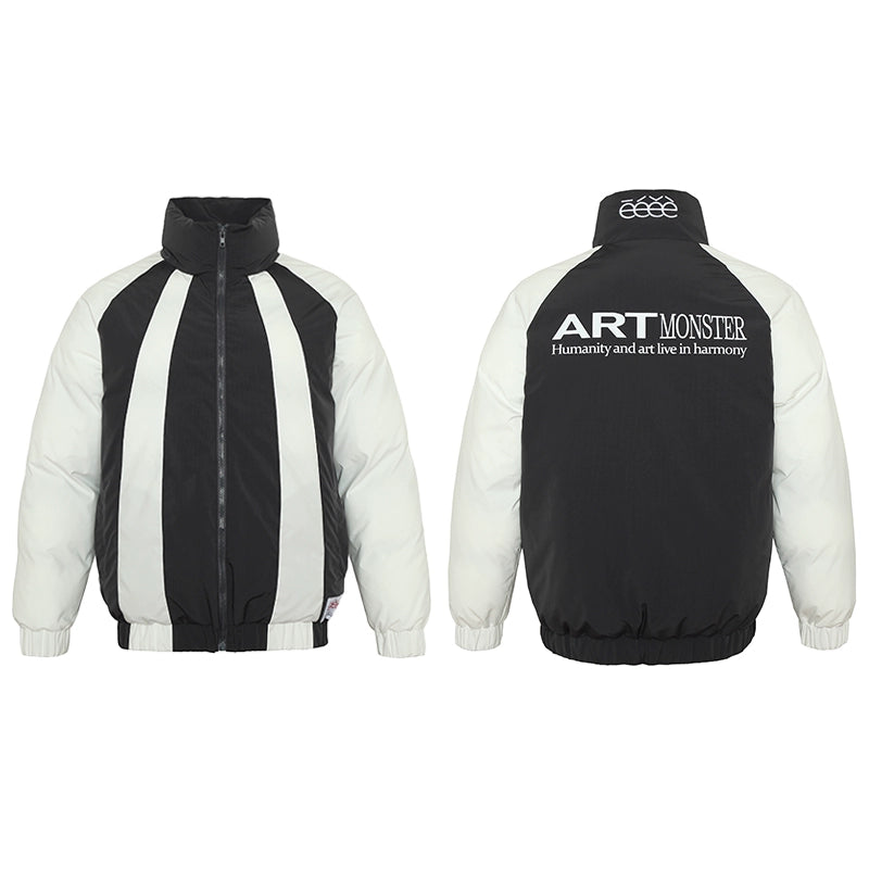 eeeeArtmonster拼接立领原创棉服秋冬潮牌复古宽松暗纹休闲外套