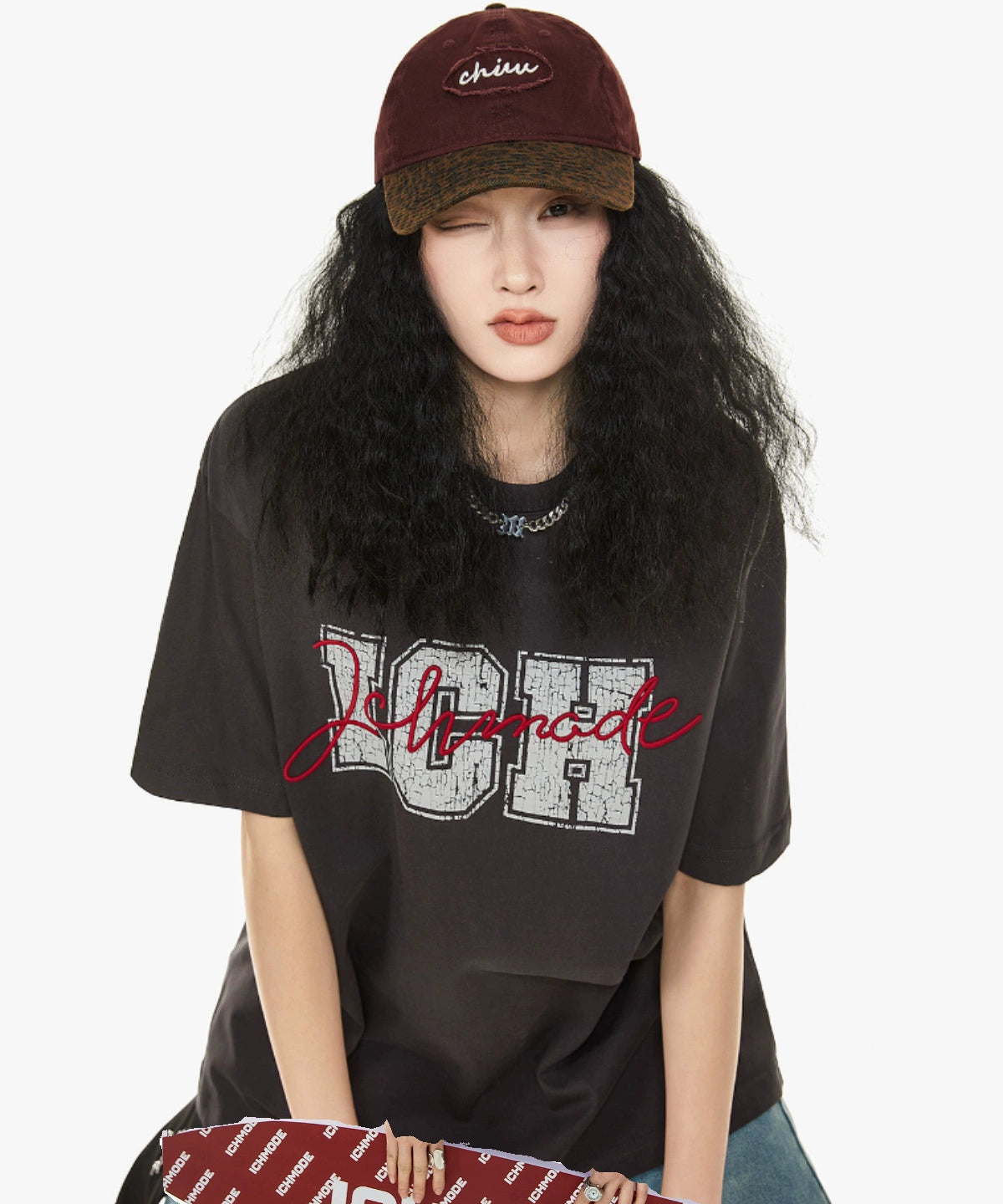 ICH MODE 美式复古白色短袖t恤女2025夏季新款宽松慵懒风半袖上衣