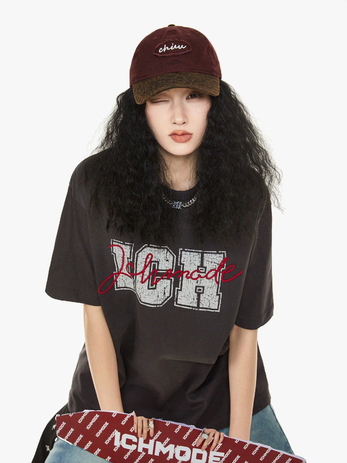 ICH MODE 美式复古白色短袖t恤女2025夏季新款宽松慵懒风半袖上衣