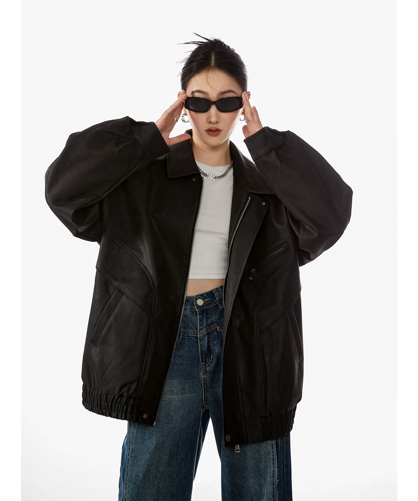 ICH MODE 美式复古皮衣外套女秋冬宽松休闲开衫夹克2025新款上衣