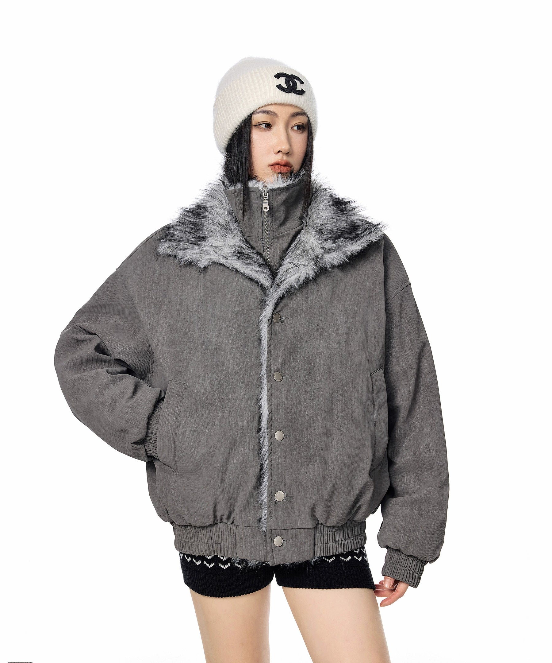 ICH MODE 美式复古座山雕假两件棉服女2025新款冬季保暖棉衣外套