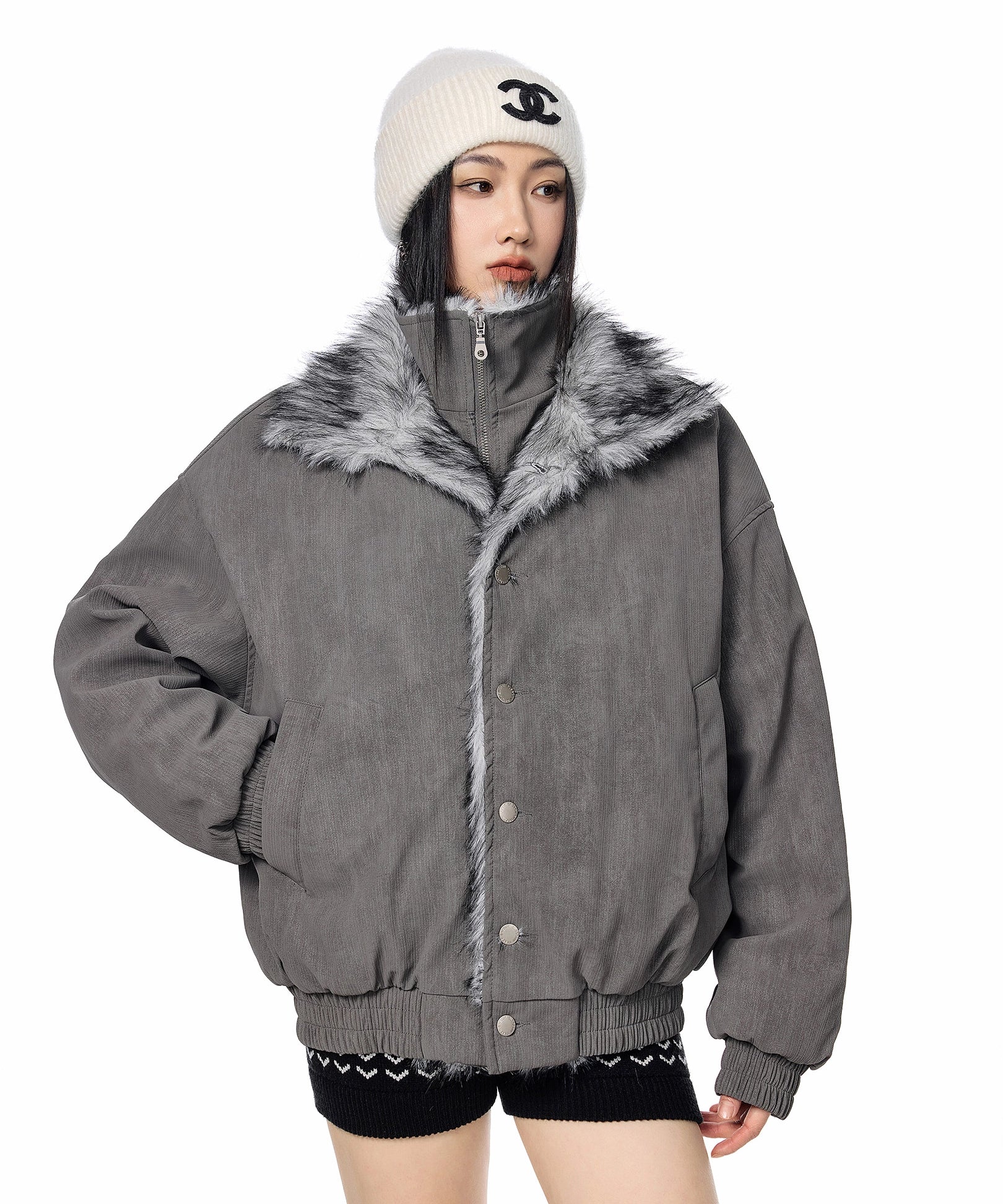 ICH MODE 美式复古座山雕假两件棉服女2025新款冬季保暖棉衣外套