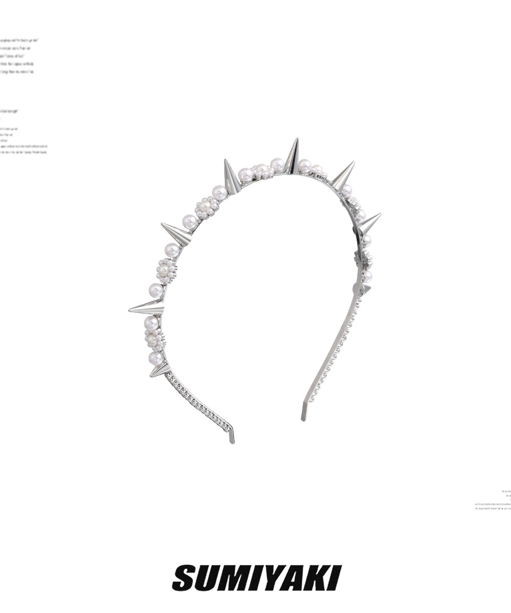 刚柔并济！SUMIYAKI 在逃公主珍珠铆钉发箍朋克学院风小众发饰女