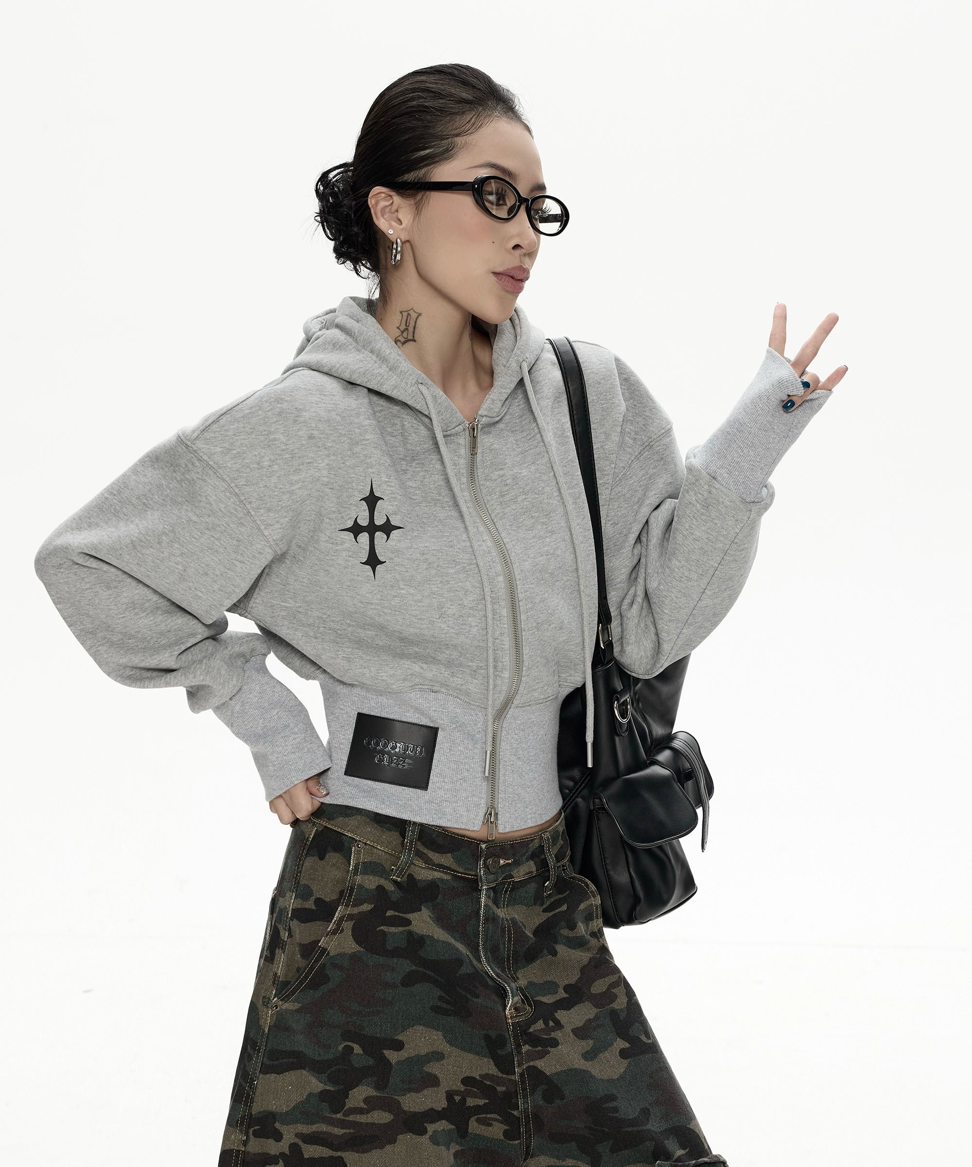 野生zero 开衫印花卫衣女秋冬新款美式复古加厚短款长袖上衣外套