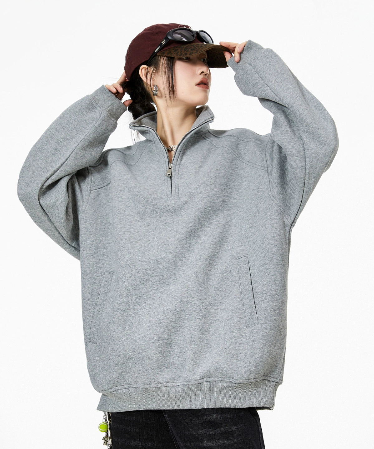 ICH MODE 美式半拉链立领卫衣女2025新款秋冬宽松慵懒风外套上衣