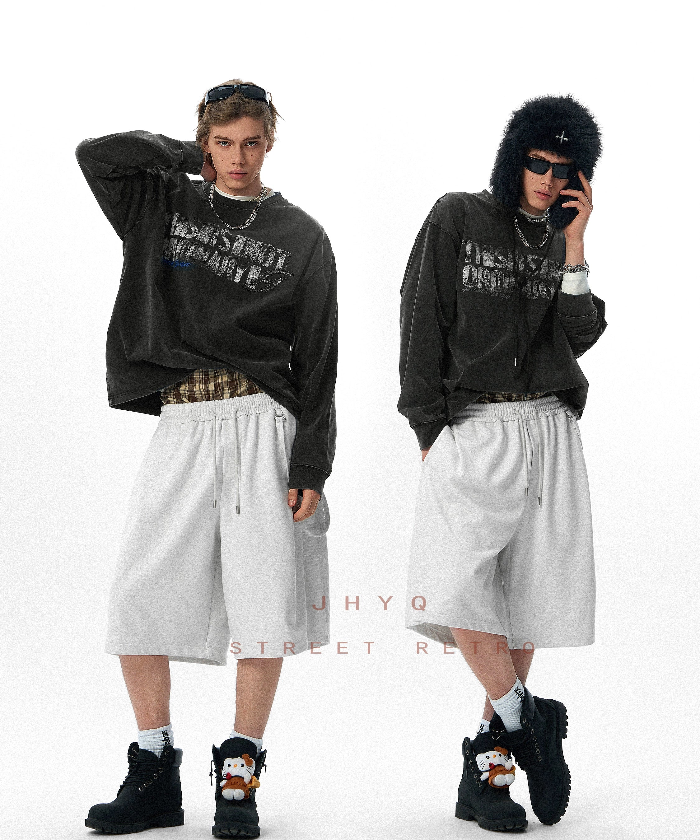 水洗系列丨JHYQ美式重磅320g长袖T恤男打钉宽松做旧字母印花卫衣