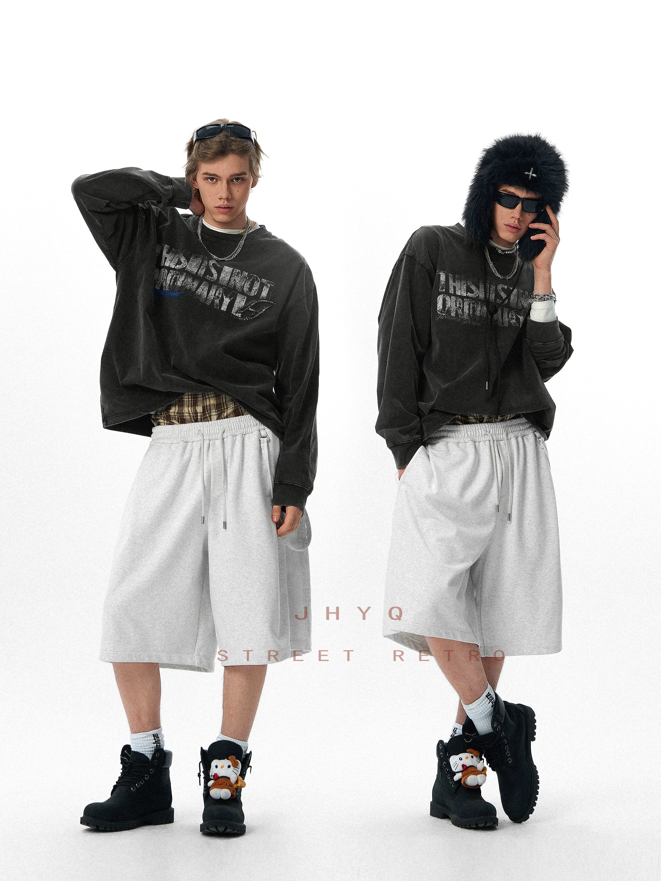 水洗系列丨JHYQ美式重磅320g长袖T恤男打钉宽松做旧字母印花卫衣