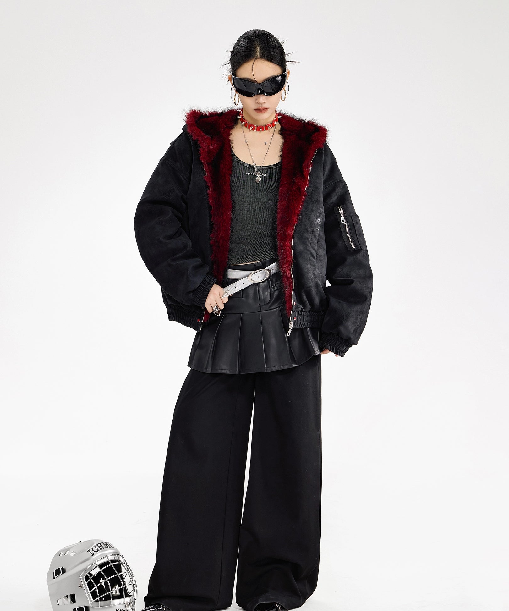 ICH MODE 美式复古座山雕连帽棉服女秋冬季宽松工装短外套小棉袄