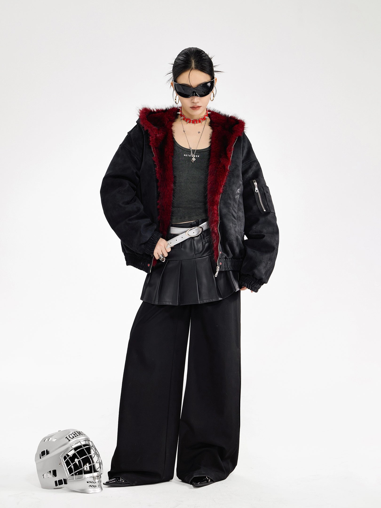 ICH MODE 美式复古座山雕连帽棉服女秋冬季宽松工装短外套小棉袄