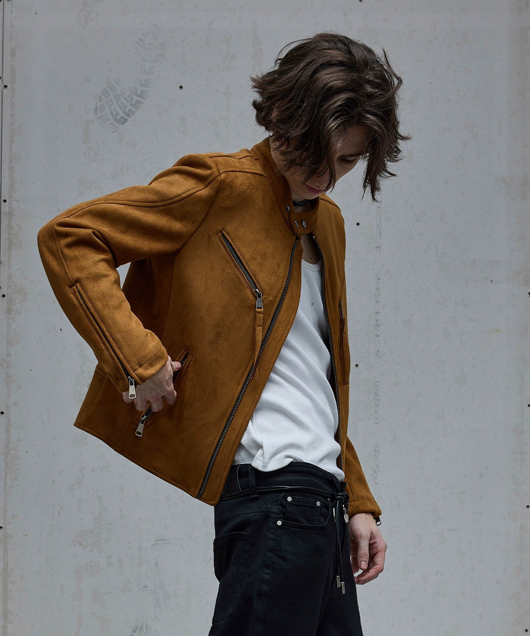 棉羊绒麂皮手感立领夹克修饰肩型合身外套Nico同款TERRAINCOGNITA