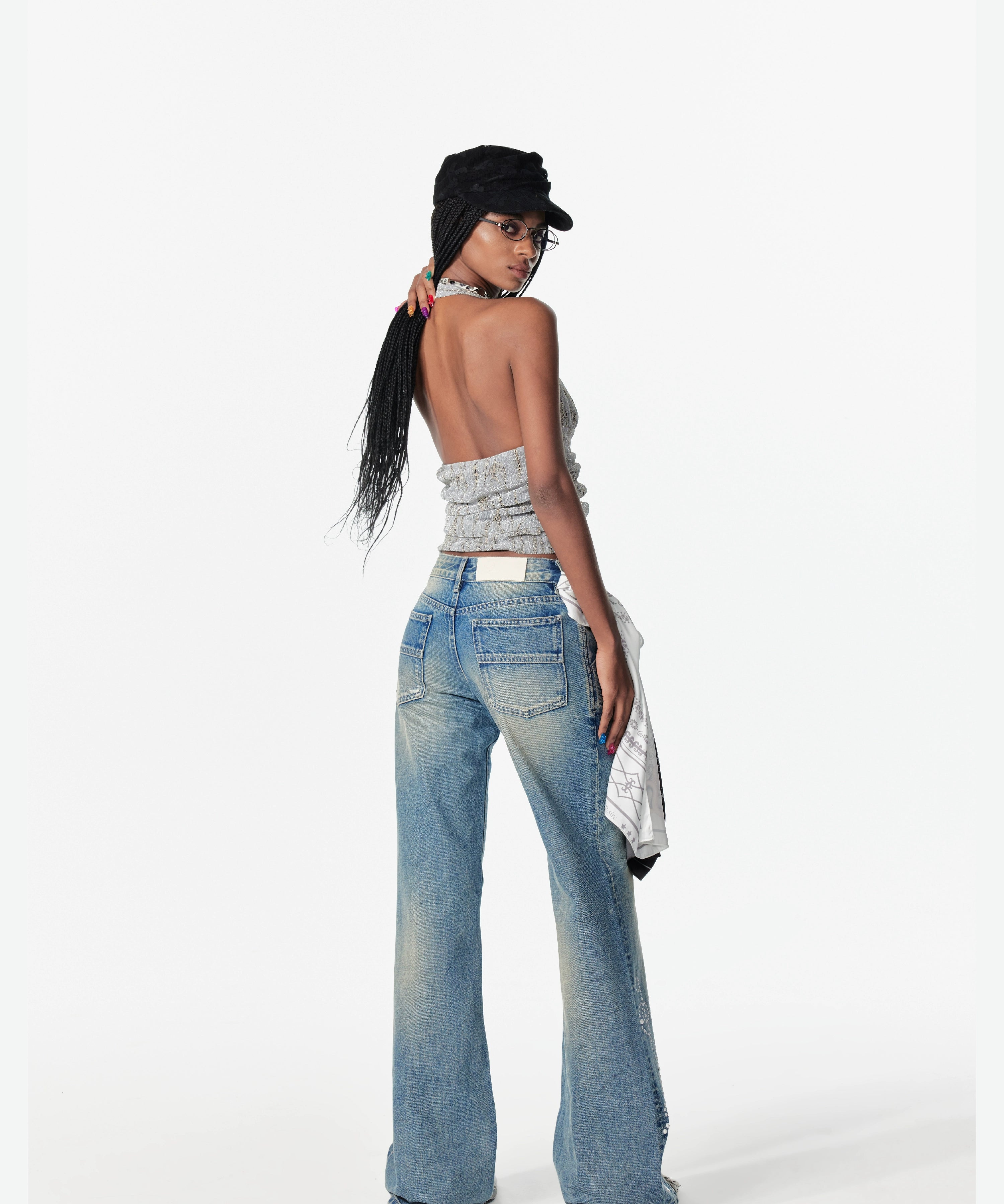 2th Desire亮闪肌理不规则豹纹褶皱贝壳扣辣妹背心吊带挂脖上衣女