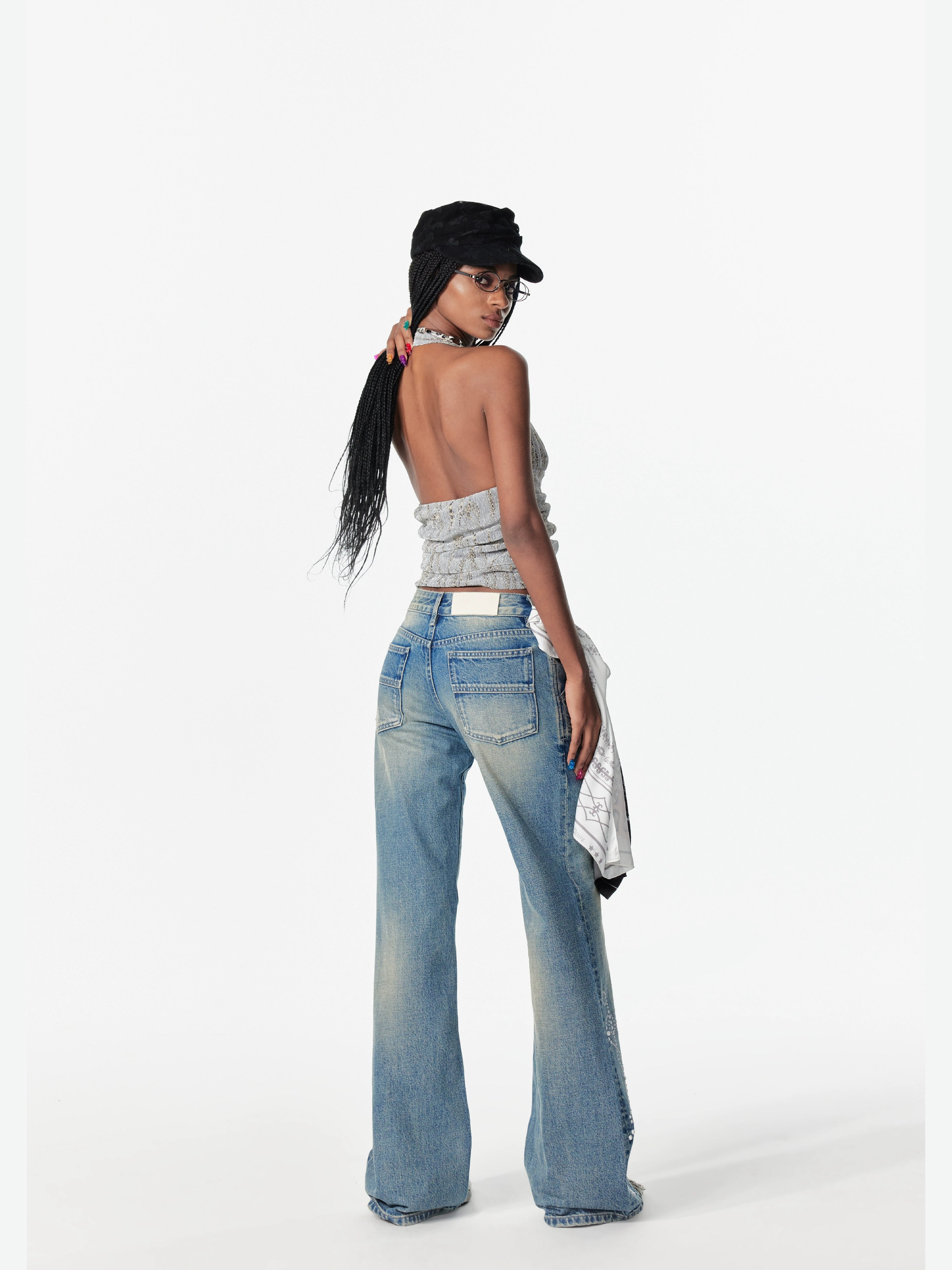 2th Desire亮闪肌理不规则豹纹褶皱贝壳扣辣妹背心吊带挂脖上衣女