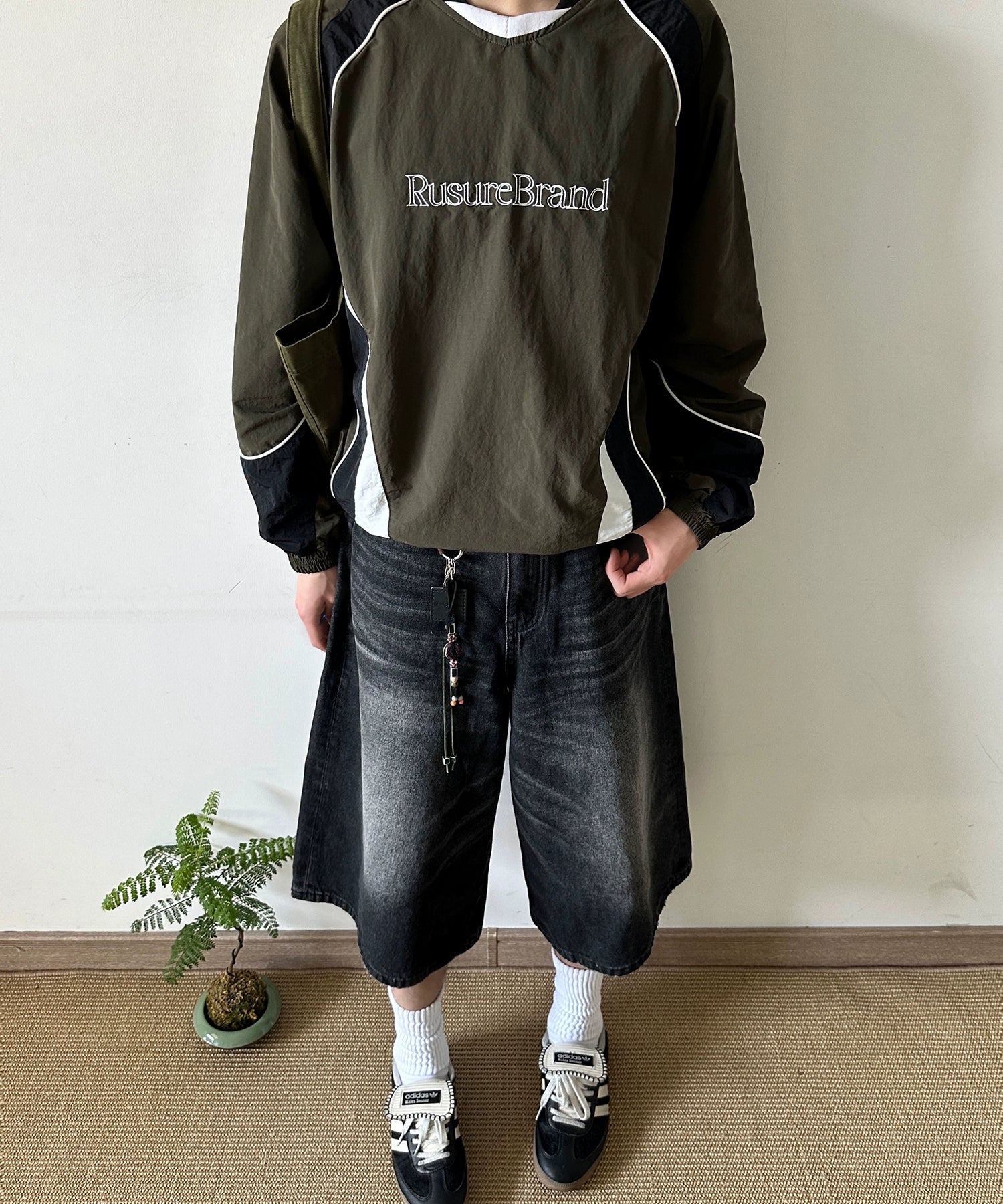 邓为明星同款宽松廓形水洗复古做旧七分牛仔短裤TERRAINCOGNITA