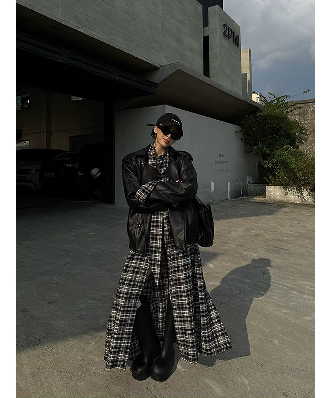 野生zero 复古黑色酷飒风pu皮衣女秋季新款机车宽松翻领上衣外套