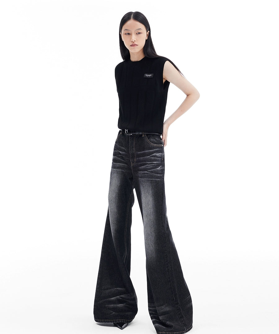 水洗黑微喇叭复古牛仔裤百搭休闲裤男女同款TERRAINCOGNITA